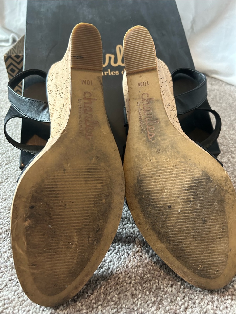 Charles By Charles David Black Strappy Cork Wedge Sandals